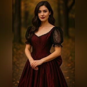 Vintage Handmade Dress Women Taffeta Tea Length Southern Belle Cosplay